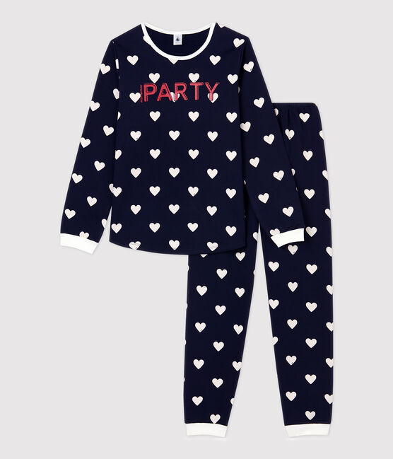 Pyjama imprimé cœurs fille/garçon en molleton bleu SMOKING/blanc MARSHMALLOW